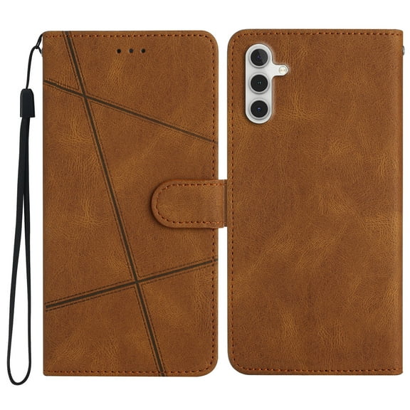 Cowithday Galaxy A55 Flip Wallet Phone Case, PU Leather Kickstand Wrist Strap Card Holders Photo Slots Shockproof TPU Inner Shell Magnetic Solid Color Case Cover for Samsung Galaxy A55 6.5", Brown