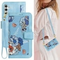 thumbnail image 1 of Cowithday Galaxy S23 5G Case, PU Leather Magnetic Closure RFID Blocking Card Slots Kickstand Shockproof Flip Wallet Handbag Flowers Case Cover with Wrist Strap Shoulder Strap for Women & Girl, Blue, 1 of 11