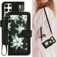 thumbnail image 1 of Cowithday Galaxy S23 Ultra 5G Case, Magnetic Closure RFID Blocking Card Slots Kickstand Shockproof Flip Wallet Handbag Flowers Case Cover with Wrist Strap Shoulder Strap for Women & Girl, Black, 1 of 11