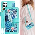 thumbnail image 1 of Cowithday Galaxy S24 Ultra 5G Case, Magnetic Closure RFID Blocking Card Slots Kickstand Shockproof Flip Wallet Handbag Flowers Case Cover with Wrist Strap Shoulder Strap for Women & Girl, Green, 1 of 11