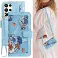 thumbnail image 1 of Cowithday Galaxy S24 Ultra 5G Case, Magnetic Closure RFID Blocking Card Slots Kickstand Shockproof Flip Wallet Handbag Flowers Case Cover with Wrist Strap Shoulder Strap for Women & Girl, Blue, 1 of 11