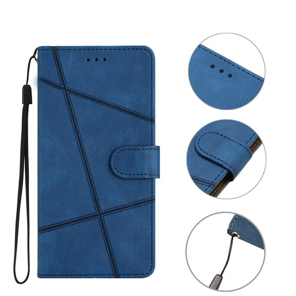 Cowithday for Google Pixel 6 Flip Wallet Phone Case, Kickstand Wrist Strap Card Holders Photo Slots Shockproof TPU Inner Shell Magnetic Solid Color Case Cover for Google Pixel 6 5G 6.4", Blue