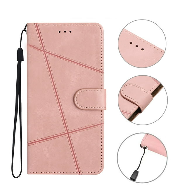 Cowithday for Google Pixel 7 Flip Wallet Phone Case, Kickstand Wrist Strap Card Holders Photo Slots Shockproof TPU Inner Shell Magnetic Solid Color Case Cover for Google Pixel 7 5G 6.3", Rosegold