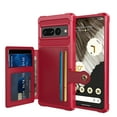 thumbnail image 1 of Cowithday for Google Pixel 7 Pro Wallet Case, RFID Blocking Card Holder Slot Kickstand Magnetic Button Women Men Heavy Duty Shockproof Rugged Back Cover for Google Pixel 7 Pro 5G 6.7" 2022, Red, 1 of 7