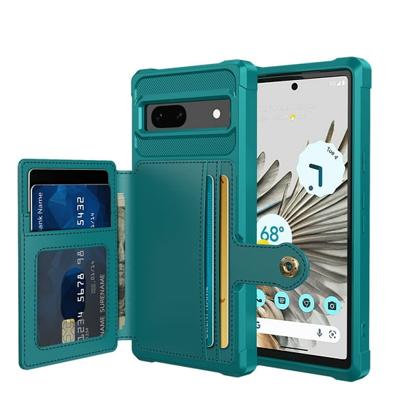 Cowithday for Google Pixel 7a Wallet Case, RFID Blocking Card Holder Slot Kickstand Magnetic Button Closure Women Men Heavy Duty Shockproof Rugged Back Cover for Google Pixel 7a 5G 6.1" 2023, Green