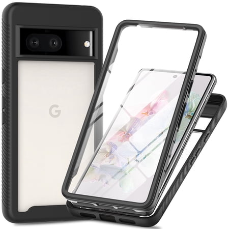 Cowithday for Google Pixel 8 Case with Built in Screen Protector, Shockproof Soft TPU Bumper Rugged Clear Hard PC Back Shell Anti-Scratch All-inclusive Case Cover for Google Pixel 8 5G 6.2", Black