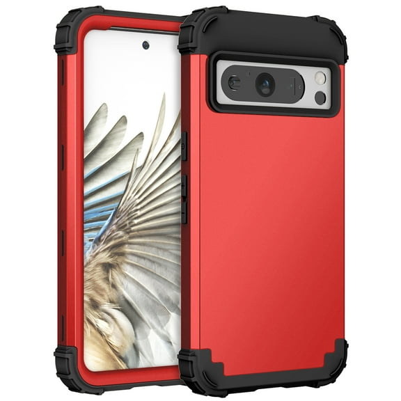 Cowithday for Google Pixel 8 Pro 5G Case with Screen Protector, Dual Layer Heavy Duty Tough Rugged Shockproof Drop Protection Corner Protection Hybrid Phone Case for Google Pixel 8 Pro 6.7", Red