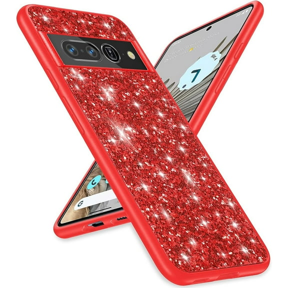 Cowithday for Google Pixel 8 Pro Phone Case, Glitter Sparkle Bling Shiny Diamond Slim Soft TPU Silicone Anti-Slip Protective Case Cover for Women Girls for Google Pixel 8 Pro 5G (6.7"), Red