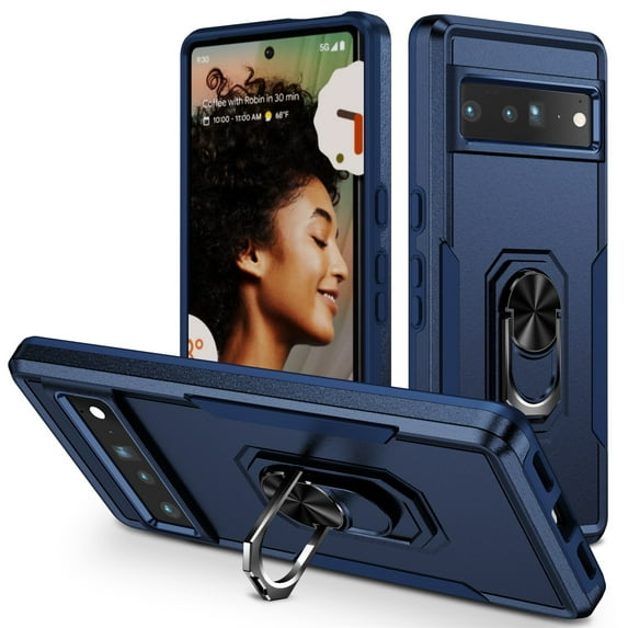 Cowithday Hybrid Rugged Case for Google Pixel 6 5G 6.4" Phone, Military Grade Heavy Duty Shockproof Rotatable Magnetic Ring Holder Kickstand Armor Dual Layer Cover for Google Pixel 6, Blue