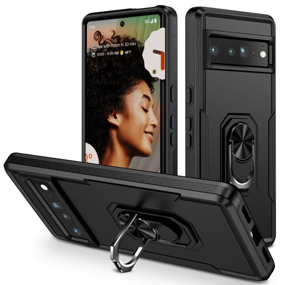 Cowithday Hybrid Rugged Case for Google Pixel 7 5G 6.3" Phone, Military Grade Heavy Duty Shockproof Rotatable Magnetic Ring Holder Kickstand Armor Dual Layer Cover for Google Pixel 7, Black