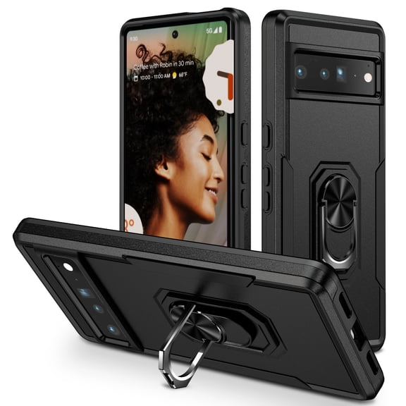 Cowithday Hybrid Rugged Case for Google Pixel 8 5G 6.2" Phone, Military Grade Heavy Duty Shockproof Rotatable Magnetic Ring Holder Kickstand Armor Dual Layer Cover for Google Pixel 8, Black