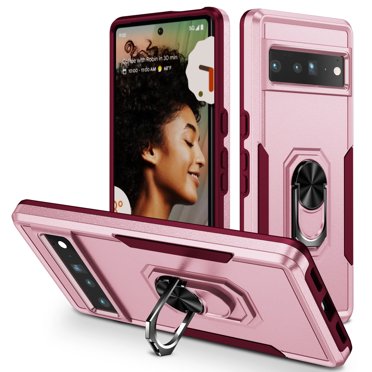 Cowithday Hybrid Rugged Case for Google Pixel 8 5G 6.2" Phone, Military Grade Heavy Duty Shockproof Rotatable Magnetic Ring Holder Kickstand Armor Dual Layer Cover for Google Pixel 8, Pink + Rose