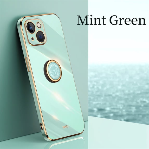 Cowithday Luxury Plating Case for iPhone 14 Plus 6.7-Inch (2022), Ring Holder Kickstand Full Camera Protection Drop Protection Women Girl Slim Fashion Electroplated Case Cover for Apple 14+, Green