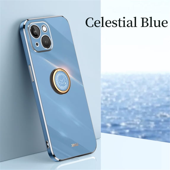 Cowithday Luxury Plating Case for iPhone 14 Plus 6.7-Inch (2022), Ring Holder Kickstand Full Camera Protection Drop Protection Women Girl Slim Fashion Electroplated Case Cover for Apple 14+, Blue