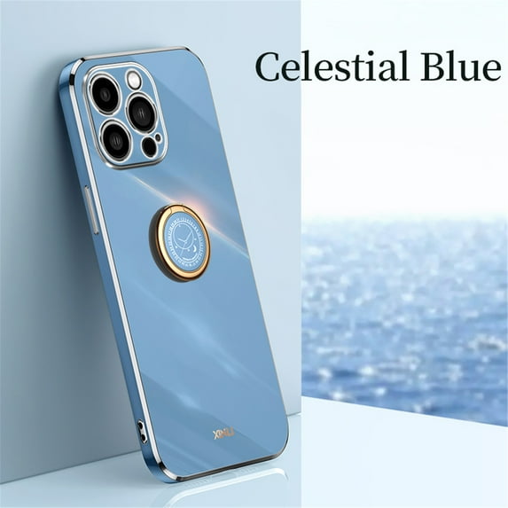 Cowithday Luxury Plating Case for iPhone 14 Pro 6.1-Inch (2022), Ring Holder Kickstand Full Camera Protection Drop Protection Women Girl Slim Fashion Electroplated Case Cover for Apple 14 Pro, Blue