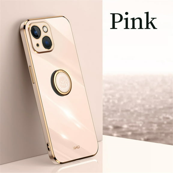 Cowithday Luxury Plating Case for iPhone 15 6.1-Inch (2023), Ring Holder Kickstand Full Camera Protection Drop Protection Women Girl Slim Fashion Electroplated Case Cover for Apple 15, Pink