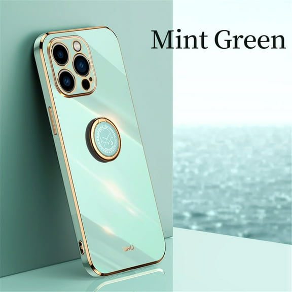 Cowithday Luxury Plating Case for iPhone 15 Pro Max 6.7-Inch (2023), Ring Holder Kickstand Full Camera Protection Drop Protection Women Girl Fashion Electroplated Cover for Apple 15 Pro Max, Green