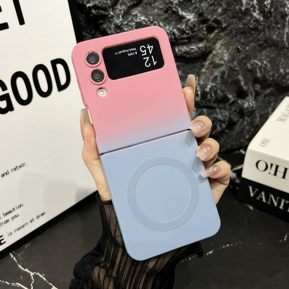 Cowithday Magnetic Case for Samsung Galaxy Z Flip4 for Men Women, Compatible with MagSafe, Gradient Color Soft TPU Silicone Back Case Cover with Camera Lens Protector for Galaxy Z Flip 4 5G, Pink+Blue