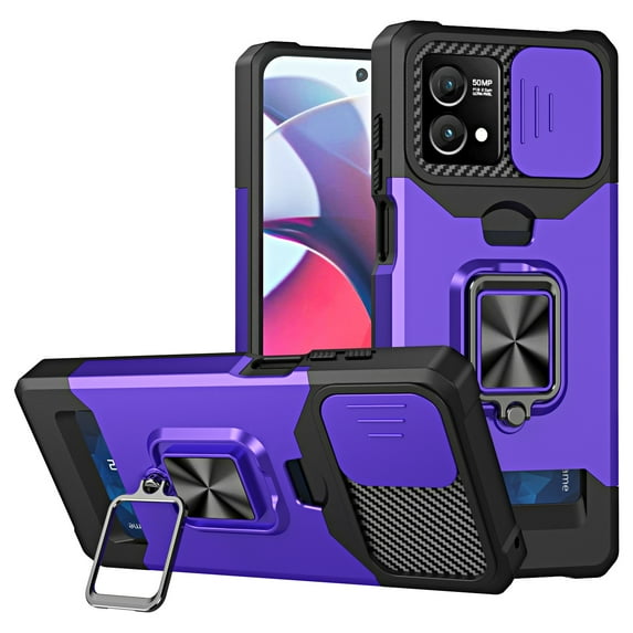 Cowithday for Motorola Moto G 5G (2023) Case with Card Holder Ring Kickstand Slide Camera Cover Moto G Case Heavy Duty Protection Shockproof Rugged for Moto G 5G Phone Cases Cover 2023, Purple