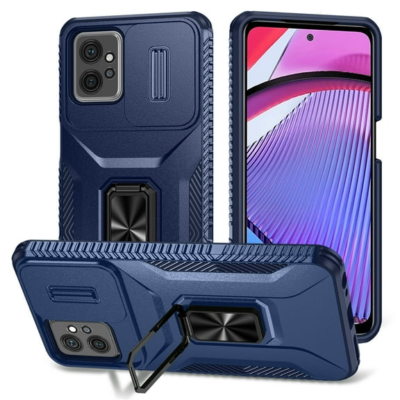 Cowithday for Motorola Moto G Power 5G 2023 Case with Slide Camera Cover, [Full Camera Protection] [Magnetic Rotated Kickstand] Military Grade Shockproof Heavy Duty Cover for Moto G Power, Blue