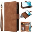thumbnail image 1 of Cowithday Phone Case for Samsung Galaxy S21 FE 5G, Galaxy S21 FE Wallet Case with Zipper for Women and Men, Magnetic Buckle Flip Kickstand Closure Wrist Strap Zipper Card Holder Phone Cases, Brown, 1 of 8