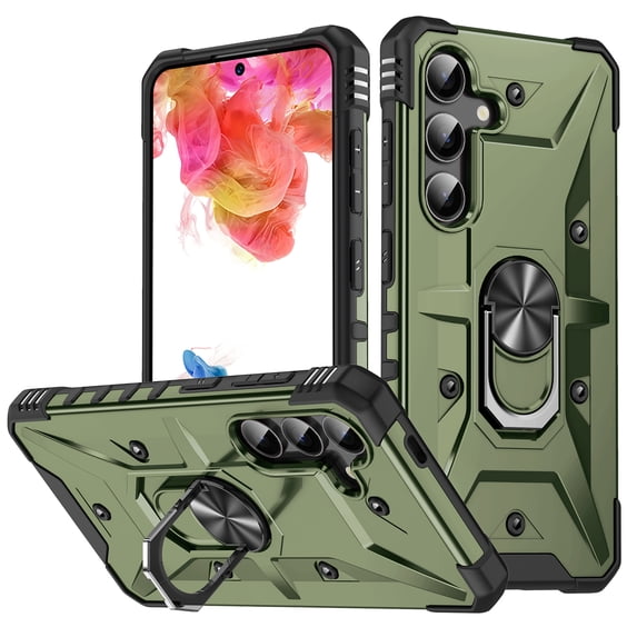 for Samsung Galaxy A15 Case, with Magnetic Car Mount Function, Military Grade Shockproof Non-Slip Case Built-in 360° Rotate Ring Stand for Galaxy A15 - Armygreen