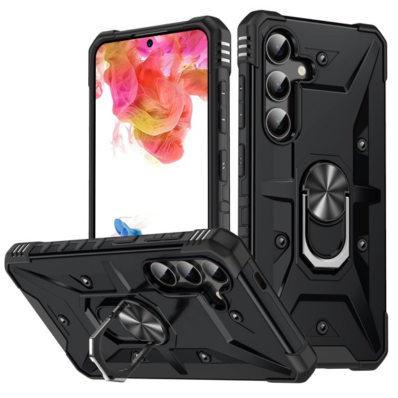 for Samsung Galaxy A15 Case, with Magnetic Car Mount Function, Military Grade Shockproof Non-Slip Case Built-in 360° Rotate Ring Stand for Galaxy A15 - Black