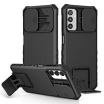Cowithday for Samsung Galaxy A25 5G Phone Case with Slide Camera Cover, Kickstand Rugged Military Grade Shockproof TPU Rubber Silicone Anti-Scratch Hard PC Back Case Cover for Samsung A25 5G, Black