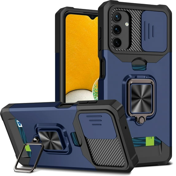Cowithday for Samsung Galaxy A55 Case with Card Holder Ring Kickstand Slide Camera Cover A55 Case Heavy Duty Protection Shockproof Rugged Protective for Samsung A55 Phone Cover 2023, Navy