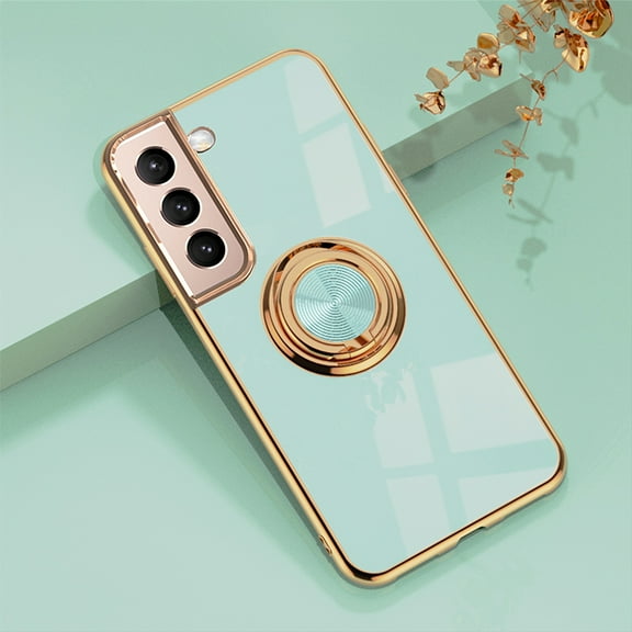 Cowithday for Samsung Galaxy S21 5G Phone Case with Ring Holder, Galaxy S21 Cover 5G, Kickstand Magnetic Plating Frame TPU Shockproof Anti-Scratch Girls Women Men Case Cover for Samsung S21 5G, Mint
