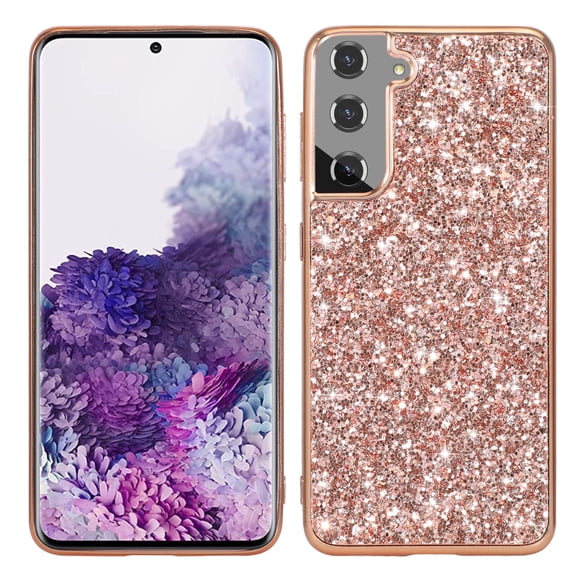 Cowithday for Samsung Galaxy S21 FE 5G Phone Case, Glitter Sparkle Bling Shiny Diamond Slim Shockproof Soft TPU Silicone Anti-Slip Protective Case Cover for Women Girls for Samsung S21 FE 5G, Rosegold