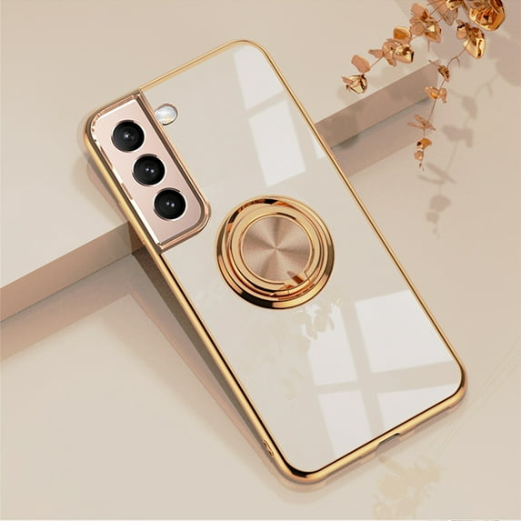 Cowithday for Samsung Galaxy S21 FE 5G Phone Case with Ring Holder, Kickstand Magnetic Plating Frame TPU Shockproof Anti-Scratch Luxury Slim Girls Women Men Case Cover for Samsung S21 FE 5G, Pink