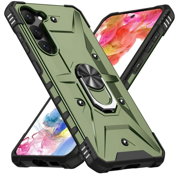 Cowithday for Samsung Galaxy S23 Case, with Magnetic Car Mount Function, Military Grade Shockproof Non-Slip Case Built-in 360° Rotate Ring Stand for Galaxy S23 - Armygreen