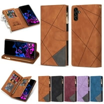 Cowithday for Samsung Galaxy S23 FE 5G Case Zipper Wallet with 9 Card Holder, S23FE Case for Women Men, Strap Wristlet Wristband Magnetic Kickstand Flip Phone Cover for Samsung S23 FE 5G 6.4", Brown