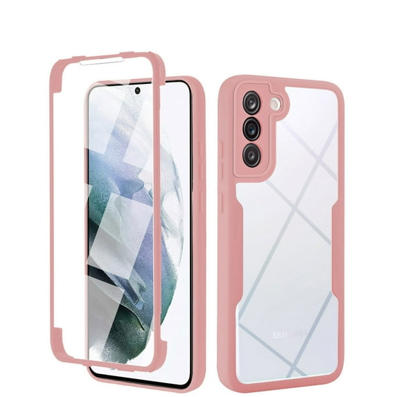 Cowithday for Samsung Galaxy S24 Case with Built-in Screen Protector, Clear Shockproof Slim Full Body Protection Soft TPU Bumper Dual Layer Rugged Cover for Samsung S24, Pink