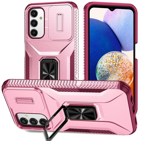 for Samsung Galaxy S25 Plus / S24 Plus Case with Sliding Camera Cover, [Drop Protection] [Magnetic Rotated Kickstand] Military Grade Shockproof Heavy Duty Cover for S25 Plus / S24 Plus, Pink