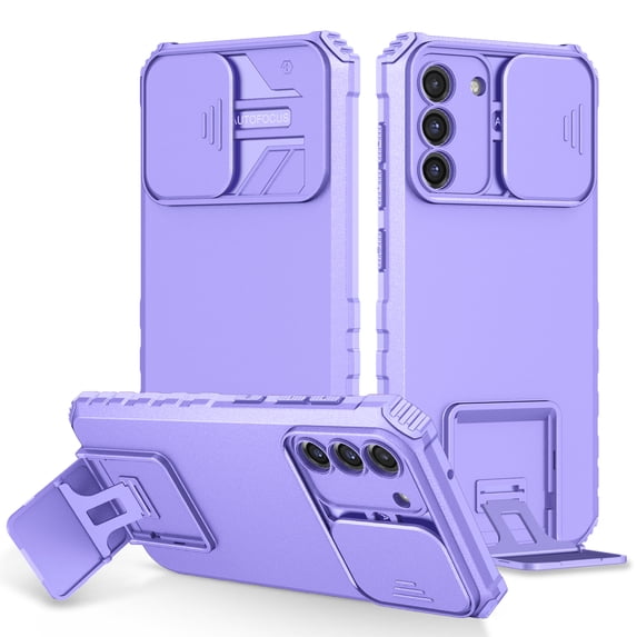 Cowithday for Samsung Galaxy S24 Plus 5G Phone Case with Slide Camera Cover, Kickstand Rugged Military Grade Shockproof TPU Rubber Anti-Scratch Hard PC Back Case Cover for Samsung S24+ 5G, Purple