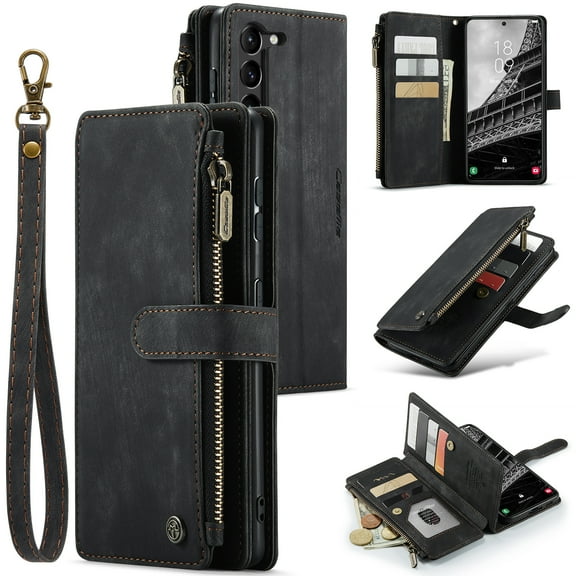 Cowithday for Samsung Galaxy S24 Plus Case Wallet for Women and Men, Galaxy S24+ Case, PU Leather Magnetic Flip Wristlet Zipper Card Holder Business Phone Cover for Samsung S24+ 5G (6.7"), Black