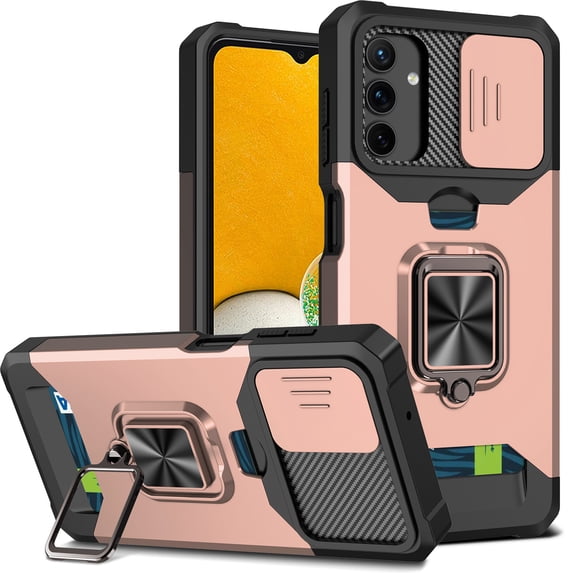 Cowithday for Samsung Galaxy S24 Ultra 5G Case with Card Holder Ring Kickstand Slide Camera Cover S24 Ultra 5g Case Heavy Duty Protection Rugged for Samsung S24 Ultra Phone Cover 2024, Rosegold
