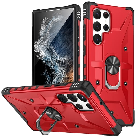 Cowithday for Samsung Galaxy S24 Ultra Case, with Magnetic Car Mount Function, Military Grade Shockproof Non-Slip Case Built-in 360° Rotate Ring Stand for Galaxy S24 Ultra - Red