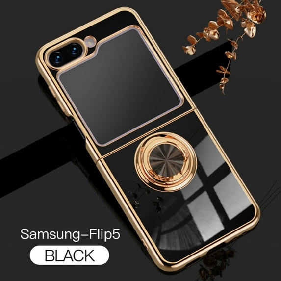 Cowithday for Samsung Galaxy Z Flip 5 5G Phone Case with Ring Holder, Flip 5 Cover, Kickstand Magnetic Plating Frame TPU Shockproof Anti-Scratch Girls Women Men Case Cover for Samsung Z Flip5 5G,Black