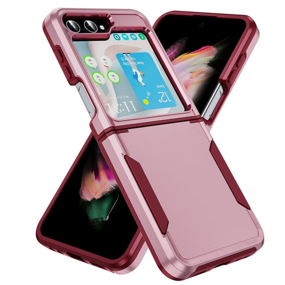 Cowithday for Samsung Galaxy Z Flip 5 Case, 2 in 1 Hard PC + Soft TPU Back Shell Heavy Duty Military Drop Protection Rugged Cover Dual Layer Shockproof Hybrid Case for Galaxy Z Flip 5, Pink+Rose