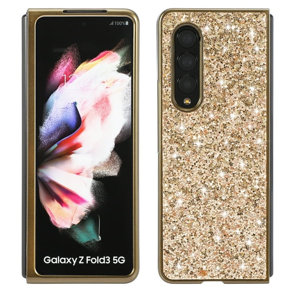 Cowithday for Samsung Galaxy Z Fold 3 5G Phone Case, Glitter Sparkle Bling Shiny Diamond Slim Soft TPU Silicone Anti-Slip Protective Case Cover for Women Girls for Samsung Z Fold3 5G Phone, Gold