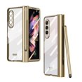 thumbnail image 1 of Cowithday for Samsung Galaxy Z Fold 3 Case with S Pen + S Pen Holder + Screen Protector + Hinge Protection, Hard Plating Frame All-Inclusive Luxury Crystal Clear Case Cover for Samsung Z Fold3, Gold, 1 of 7