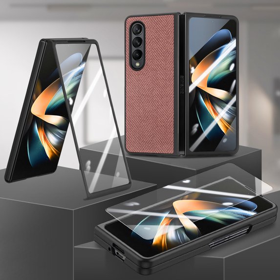 Cowithday for Samsung Z Fold 4 Cover, Full Body Case with Built-in Screen Protector Hard PC Ultra-Thin Anti-Scratch Shockproof Folding Protective Phone Case for Samsung Galaxy Z Fold 4, Brown
