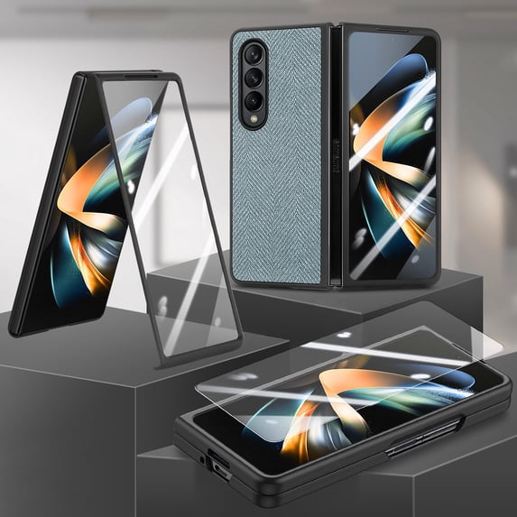 Cowithday for Samsung Z Fold 4 Cover, Full Body Case with Built-in Screen Protector Hard PC Ultra-Thin Anti-Scratch Shockproof Folding Protective Phone Case for Samsung Galaxy Z Fold 4, Cyan