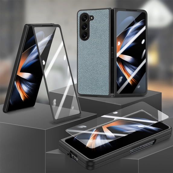 Cowithday for Samsung Z Fold 5 Cover, Full Body Case with Built-in Screen Protector Hard PC Ultra-Thin Anti-Scratch Shockproof Folding Protective Phone Case for Samsung Galaxy Z Fold 5, Cyan