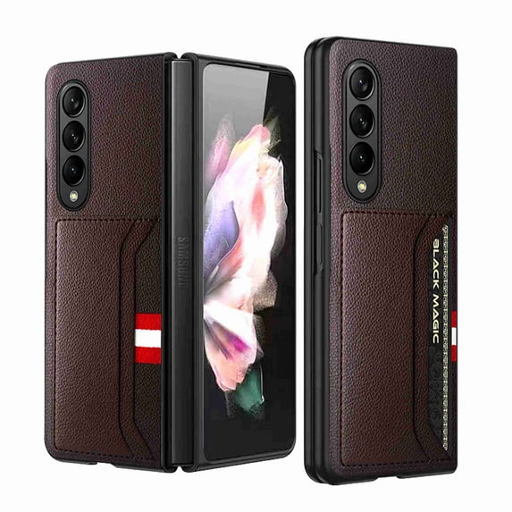 Cowithday Wallet Case for Samsung Galaxy Z Fold 4 with Card Holder & Kickstand, Luxury PU Leather Shockproof Drop Protection Protective Phone Case Cover for Samsung Galaxy Z Fold4 5G 2022, Brown