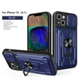 thumbnail image 1 of Cowithday Wallet Case for iPhone 14 with Camera Cover & Kickstand,Slide Lens Protection Card Holder Slot 360°Rotate Ring Hybrid Rugged Bumper Shockproof Cover for Apple iPhone 14 6.1", Blue, 1 of 11