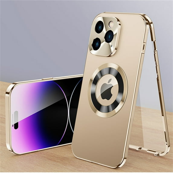 Cowithday iPhone 13 Pro Max Case with Screen Protector & Camera Protection, Compatible Magsafe Anti-Scratch Metal Frame Plating PC Full Body Rugged Phone Cover for Apple iPhone 13 Pro Max 6.7", Gold